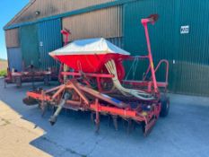 Lely Polymat 4m combination drill with 1992 Kuhn HR4001D power harrow with wheel track eradicators,