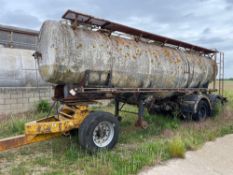 4 wheel water bowser c.10,000l, ex milk tanker on 385/65R22.5 wheels and tyres