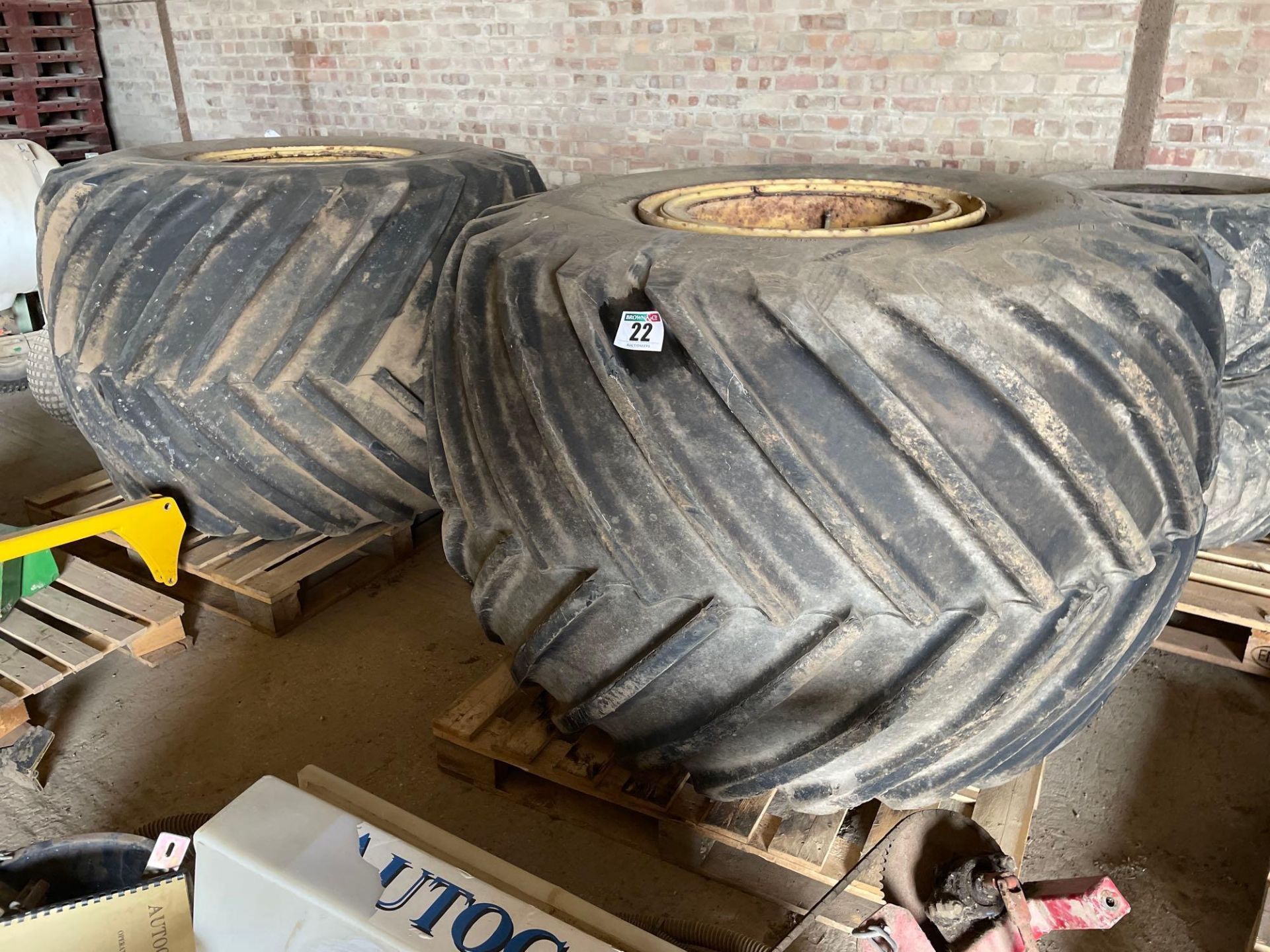 Set Goodyear 66x43.00-25 8 stud rear Terra tyres with 38x20.00-16.1 6 stud front Terra tyres to suit - Image 2 of 4