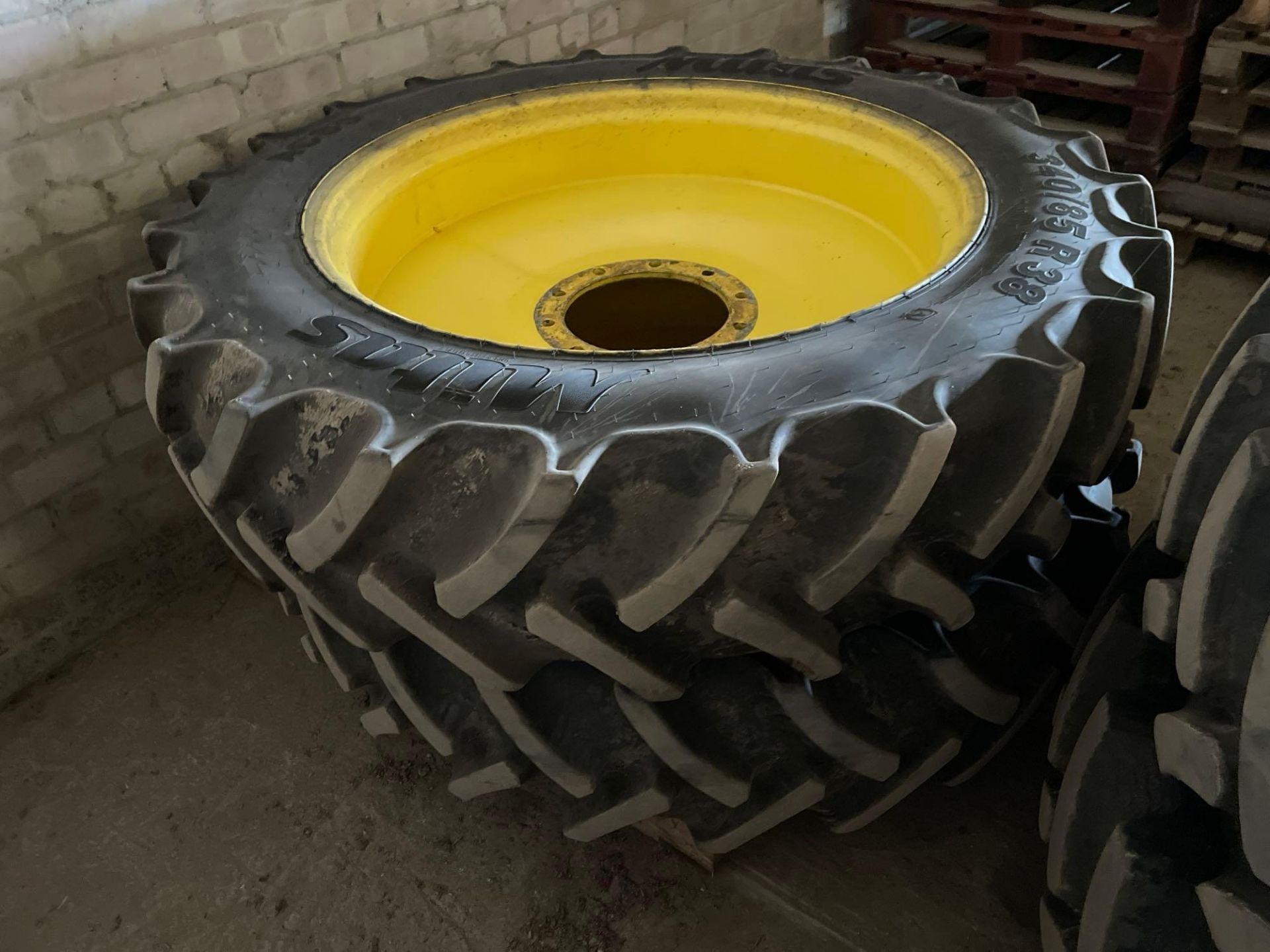 Set Mitas 340/85R38 front and 380/105R50 rear row crop wheels and tyres with John Deere centres - Image 4 of 5