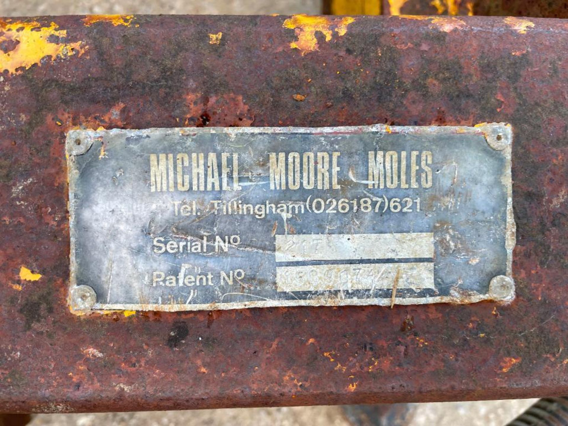 Michael Moore single leg trailed mole plough on 11.5/80-15.0 wheels and tyres. Serial No: 217 - Image 7 of 32