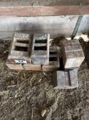 5No vintage 56lb weights and 3No other weights