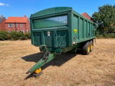 1998 Bailey 14t twin axle grain trailer with sprung drawbar, rollover sheet, hydraulic tailgate and