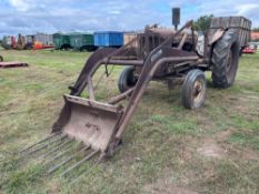 1958 Fordson Major 2wd diesel tractor with Horndraulic front loader, rear counter weight, PTO on 12.