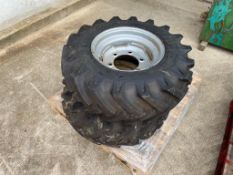 2No BKT 10.0/75 - 15.3 wheels and tyres, 6 stud to suit Mzuri drill