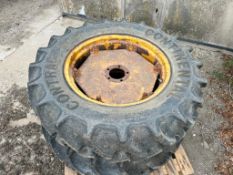 Pair of Continental AC85 320/85R28 tyres and 5 stud rims