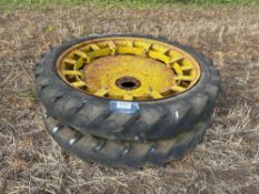 Pair Michelin 9.5-44 row crop wheels and tyres