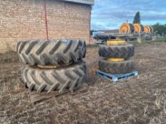 Set Kleber 20.8R38 rear and Goodyear 16.9R28 dual wheels and tyres with clamps