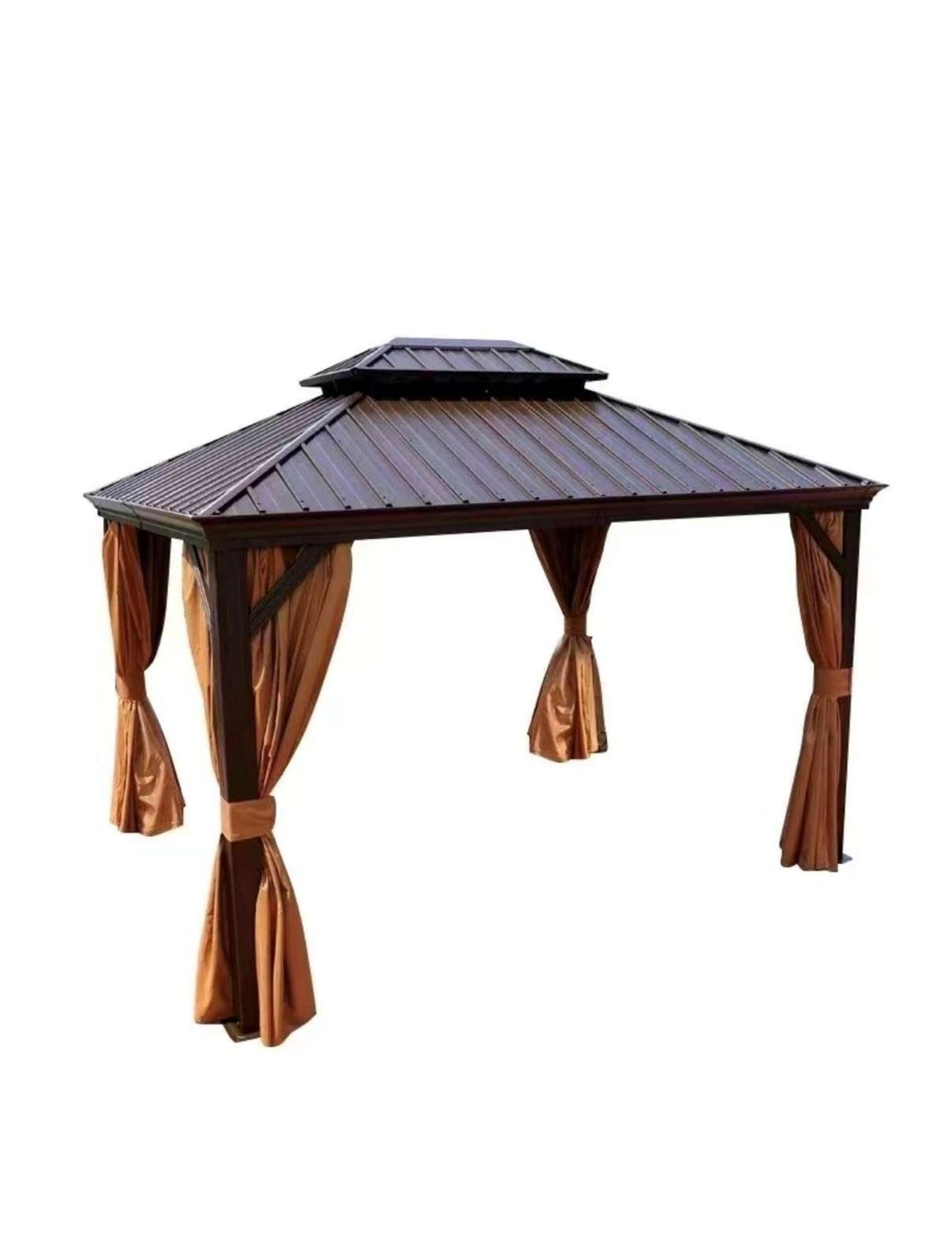 BOX NEW WINTER ALUMINIUM GAZEBO WITH C/W CURTAINS AND HIGH PEAK VENTILATION ROOF FOR...
