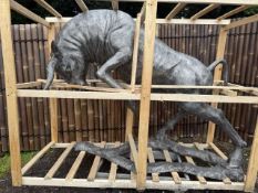 EXCEPTIONAL ALUMINIUM RAGING JUMPING BULL ON STAND OVER 2M LONG