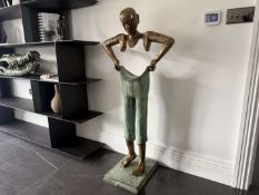 CAST BRASS SCULPTURE FIGURINE OF A CHAPLIN MAN 120CM TALL HOLDING PANTS UP