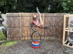 HUGE METAL MODERN ART RECYCLED OIL DRUM GYMNAST ON CYR WHEEL