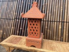 CRATED MATCHING PAIR OF LARGE ORIENTAL TERRACOTTA LANTERNS
