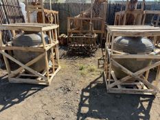 HUGE PAIR CRATED OLIVE POTS IN ANTIQUED DARK FINISH