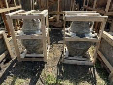 MATCHING PAIR OF CRATED MOROCCON POTS WITH HANDLES IN ANTIQUED WHITE FINISH