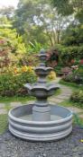 HUGE NEW CRATED GREY RECON STONE CARVED 1.40CM HIGH X 2M HIGH TIER FOUNTAIN WITH SURROUND BOWL