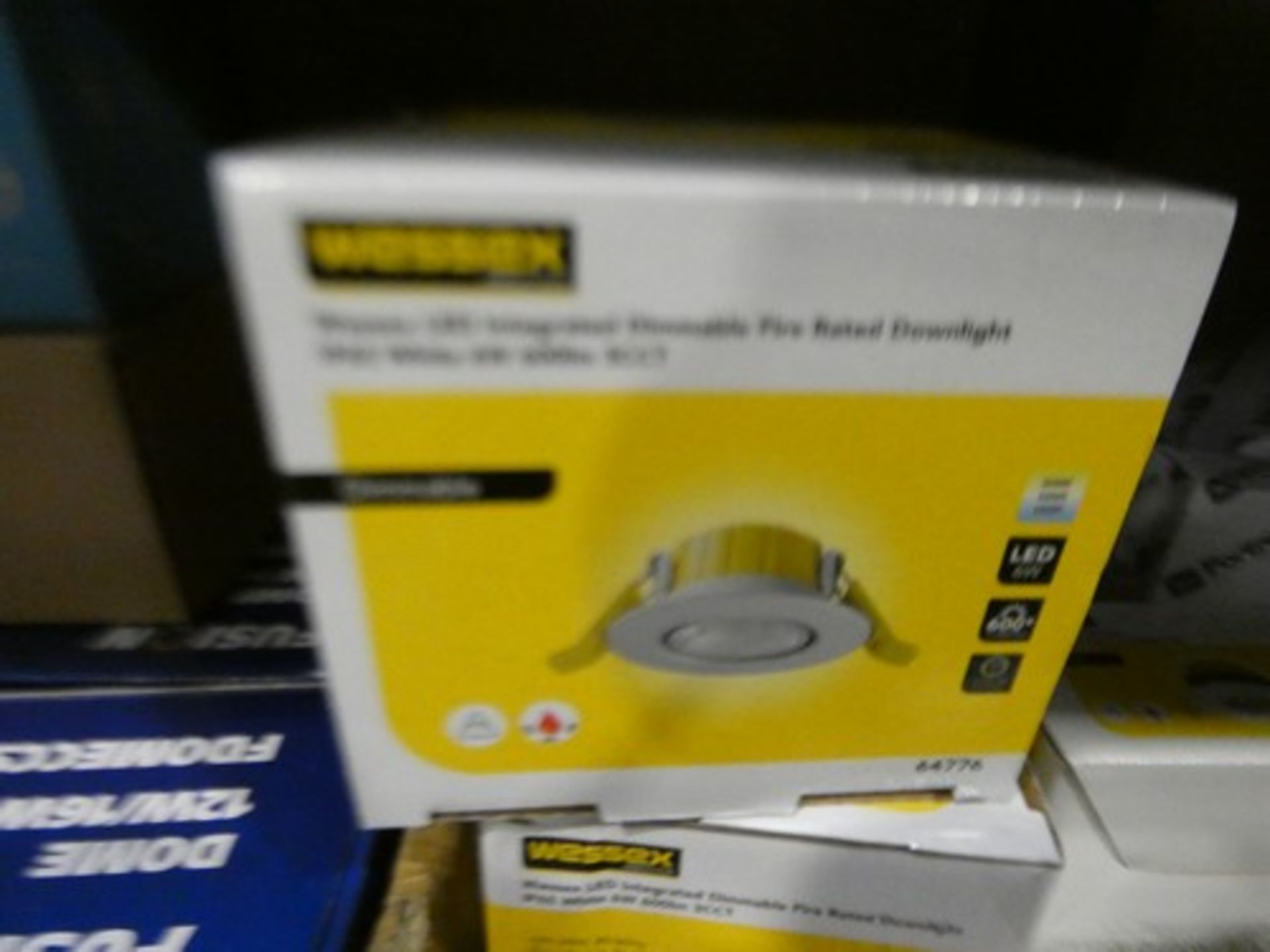 12 x Wessex led integrated 3cct fire rated down lights and 8 x Aurora EN DE8-40 fire rated led