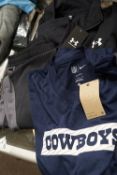 1 x Under Armour Emea tracksuit, size M, 1 x NFL Cowboys top, size L, 2 x baseball caps - new with