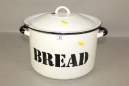 An enamel bread bin