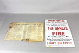 A 1930s danger of fire in woodlands enamel sign from the Fettercairn Estate. Vendors reports most