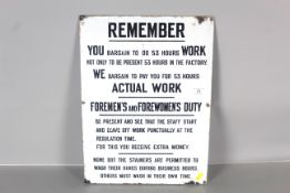 A 20th Century industrial/ factory sign outlining workers and foremans and womens duties and