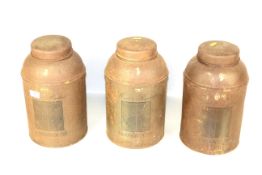 Three Belgian Toleware tea canisters, named to Maet and Raphert (La Maison de Thé)