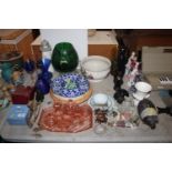 A quantity of various decorative items to include a coloured glass dressing table set; Studio