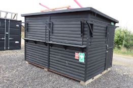 8ft x 12ft ticket booth. With three opening hatches. Fully wired.