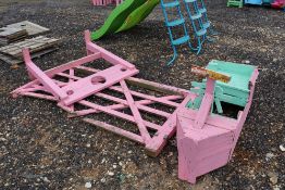 Pair of prop stocks, wooden gate and wooden play b