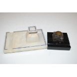 An onyx Lapis Lazuli and silver mounted desk stand