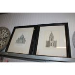 A pair of framed and glazed coloured prints depicting 'St Phillips Church, Birmingham' and 'The