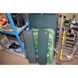 A folding camping table, chair, benches etc