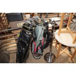 Two golf bags and contents of various clubs; to in