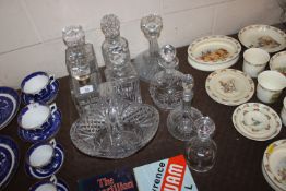 A square cut glass decanter with silver collar, va