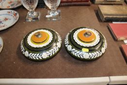 A pair of bone inlaid and floral decorated circula