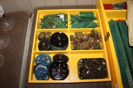A collection of Meccano contained in wooden box wi