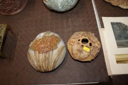 An F.R. Pottery wall pocket with Bernard Rooke pot