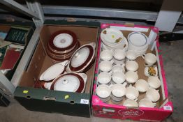 Two boxes of various tea and dinnerware