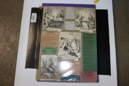 A folio containing various cartoons, fashion print