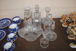 A square cut glass decanter with silver collar, va