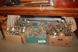 Two pairs of gilt and glass chandeliers and one other chandelier
