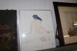 A framed and glazed poster of a seated lady by Qu Lei Lei