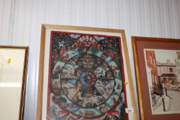 An oak framed painting on fabric depicting 'The Wh