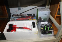 A radio controlled Jet Typhoon hovercraft, togethe