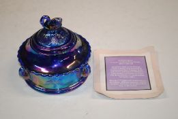 A Cobalt Carnival Glass dish and cover decorated w