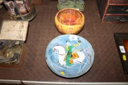 A Chelsea Pottery shallow dish and a Studio Pottery mottled ware bowl