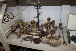A quantity of various metal ware, wall light fitti