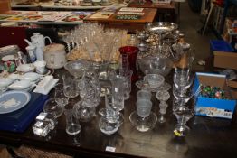 A collection of various table glass ware to includ