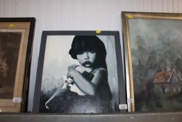 An oil on board portrait study of a young girl