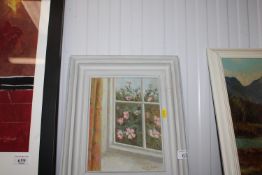 Angela Barefoot, oil on board still life study depicting flowers in a window